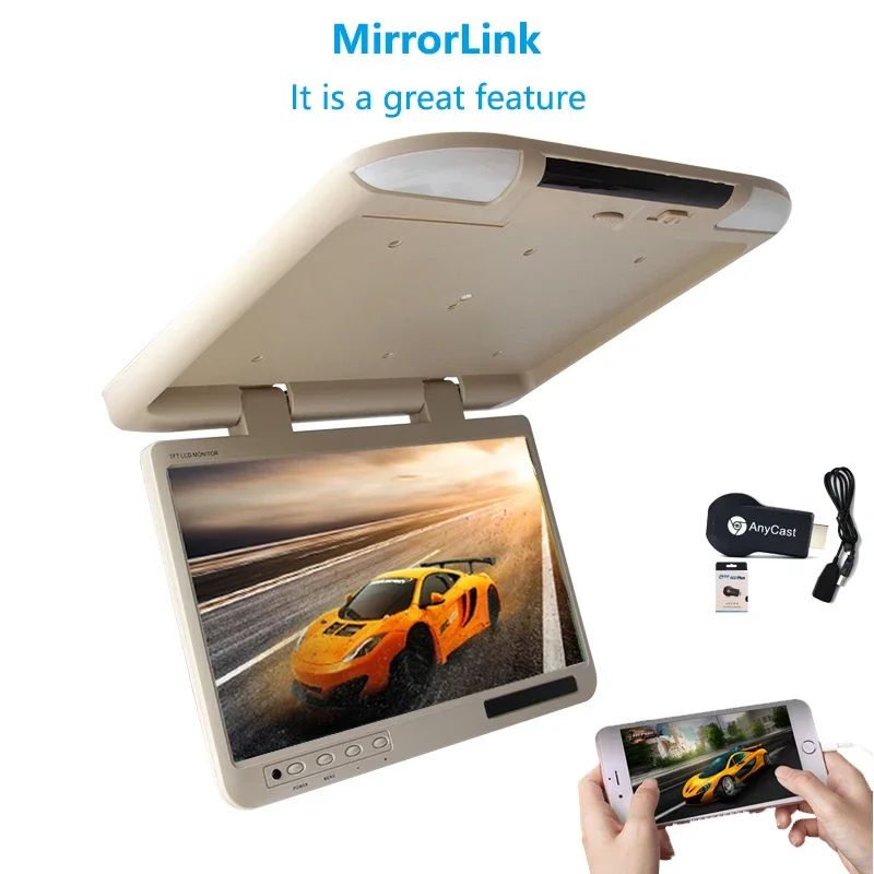 22 Inch Car Roof Mount Monitor HD LCD Screen Motorhome Video Player Flip Down Auto Ceiling TV Display HDMI USB FM AV Mirror Link