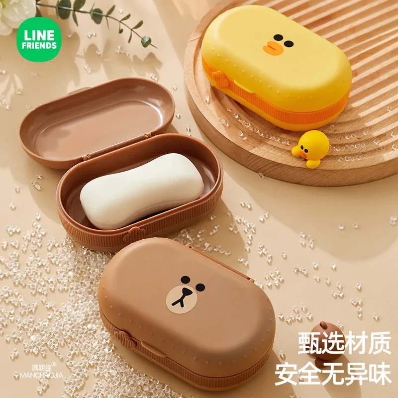 LINE FRIENDS Brown Soap Box Anime Kawaii Cony with Lid Drain Portable Cute Cartoon Household Student Dormitory Bathroom Soap Box