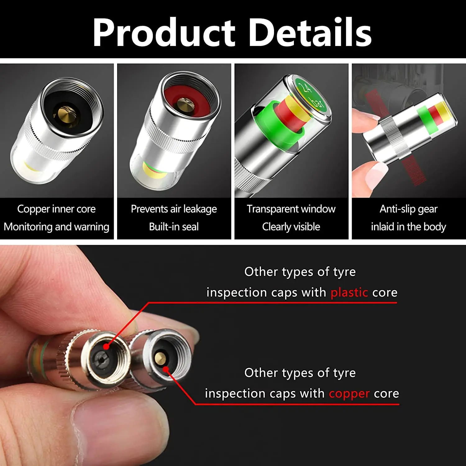 ZZTZZ 32-36PSI TPMS Tire Pressure Monitor Valve Stem Cap Tyre Sensor Indicator  3 Color Eye Alert 8PCS