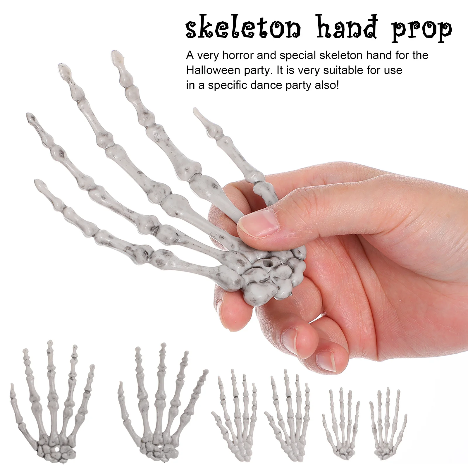 دعامة يدوية 3 أزواج لديكور الهالوين، حفلة مخيفة، منزل مسكون، زخرفة صعبة، قفازات عظمية مزيفة للبالغين