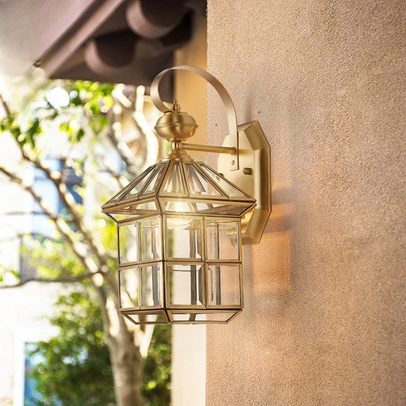 European All-copper Outdoor Waterproof Wall , Retro Pure Copper Court Foyer Indoor and Outdoor Wall Lamp