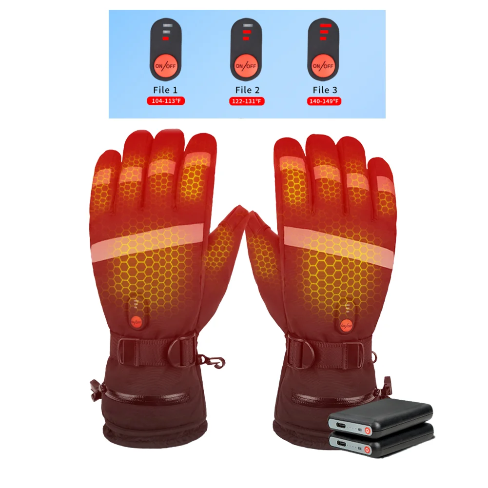 Motorcycle Winter Moto Heated Gloves Electric Heated Gloves Warm Waterproof Rechargeable Heating Thermal Gloves For Snowmobile