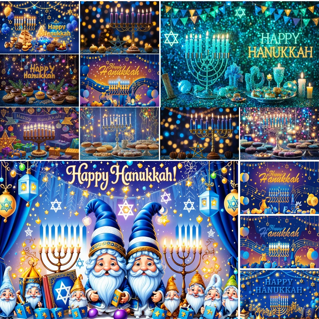 

MOON.QG Traditional Hanukkah Photo Background Banners Lighting Treats Backdrops Photography Child Studio Accessories Photocall