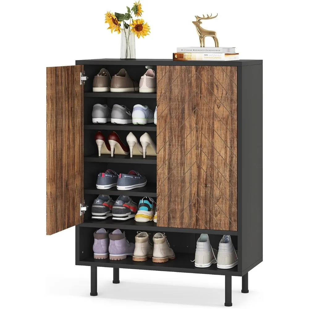 

Shoe Cabinet with Doors - 6-Tier Modern Wooden Shoe Storage with Adjustable Shelves for Entryway