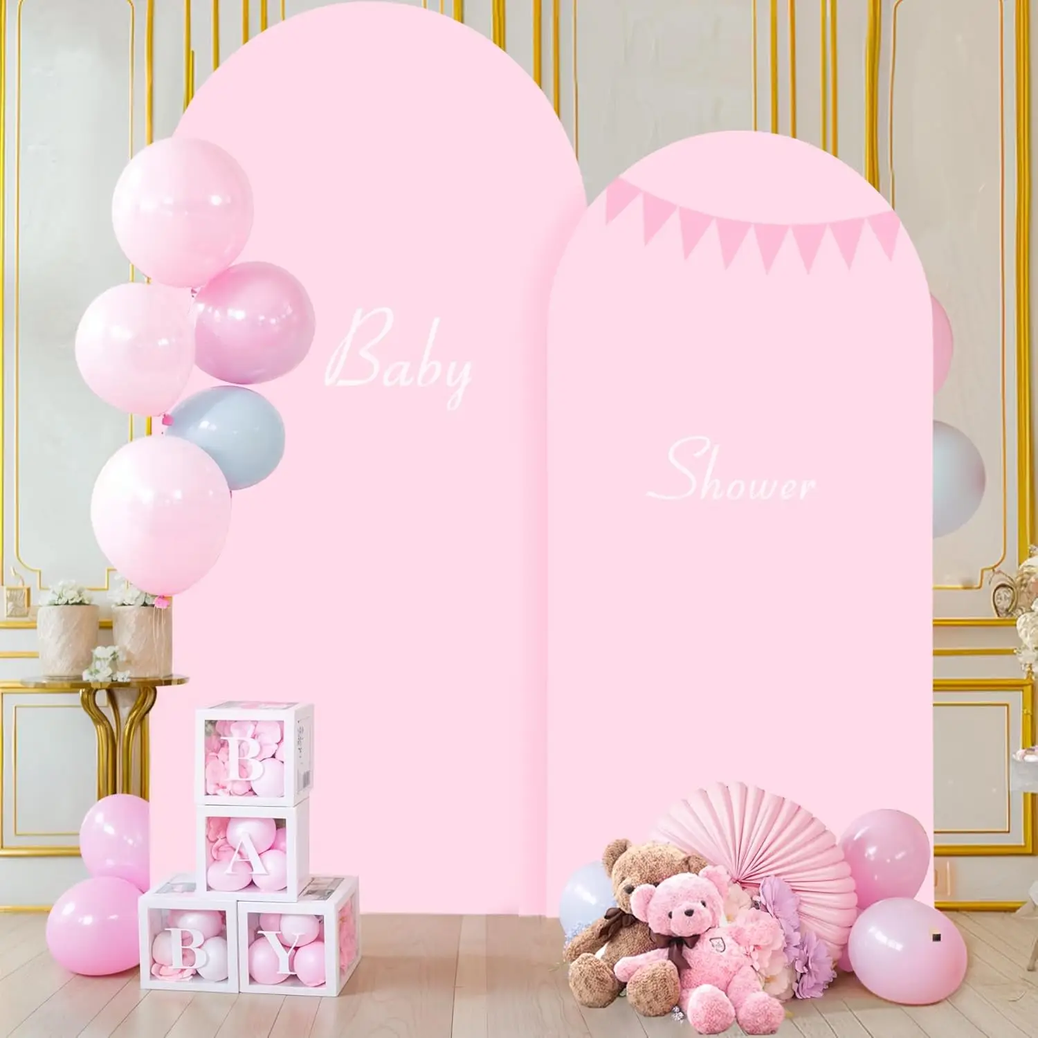 

7.2FT Baby Pink Arch Covers, Round Top Wedding Arch Cover Spandex for Birthday Party Baby Shower Graduation Ceremony Decoration