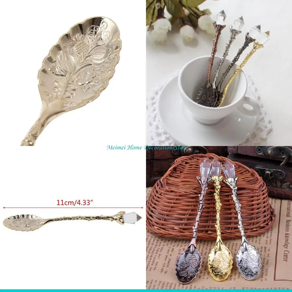 

H7BF Hot Royal Luxury Vintage for Palace Carved Coffee Tea Mini Ice cream Spoon