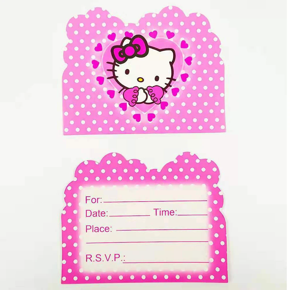 10pcs/pack Hello Kitty Theme Baby Shower Party Invitation Cards Decoration Kids Boys Favors Birthday Party Events Supplies