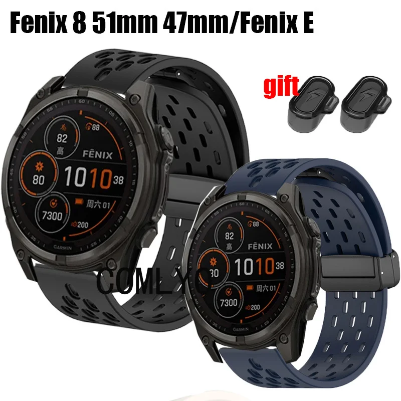 For Garmin Fenix 8 51MM 47MM fenix E Smart Watch Strap Wristband Silicone Sports Soft Women Men Band Dust plug charging port