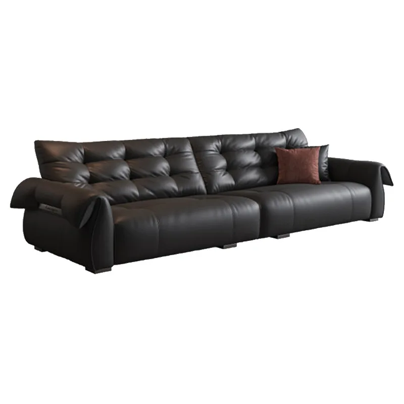 

Leather sofa, simple modern light luxury small apartment cowhide sofa in the living room