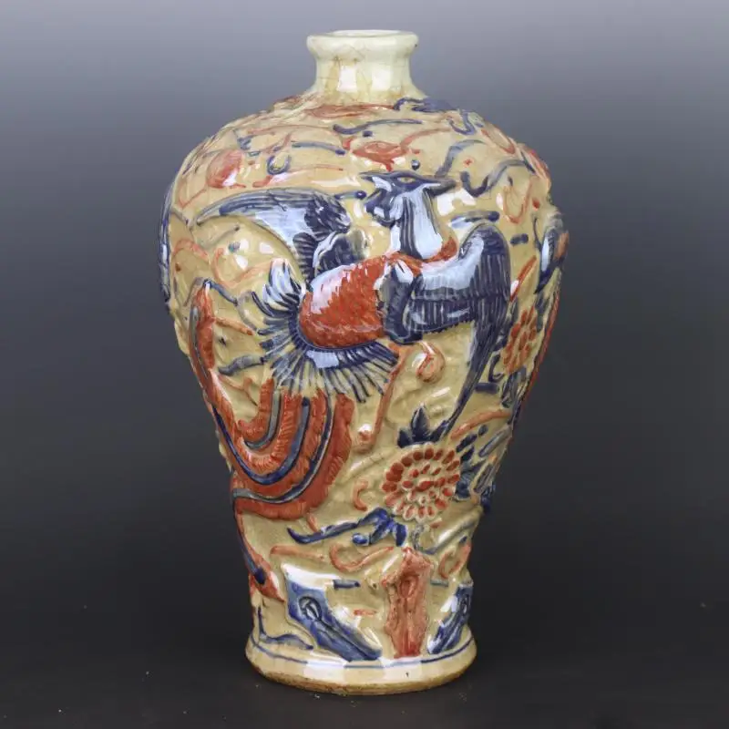 Gold Narrow Neck Vase Flower And Phoenix Ceramic Vases For Flowers Porcelain Chinese Ceramic Vase Rustic