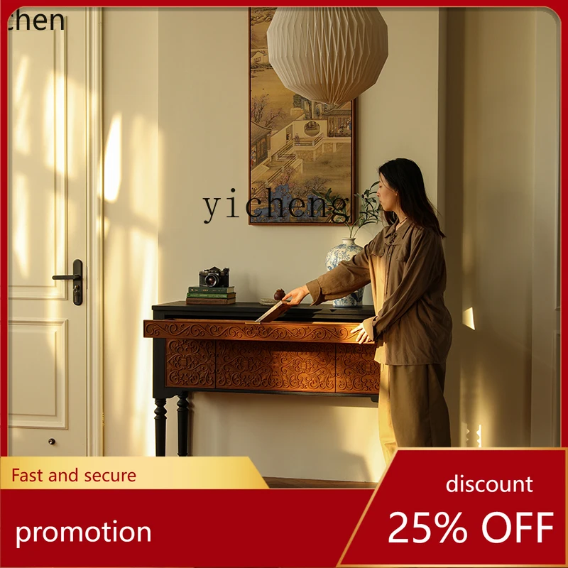 

YFY living room porch cabinet entrance door solid wood display cabinet contrasting color desk table retro style