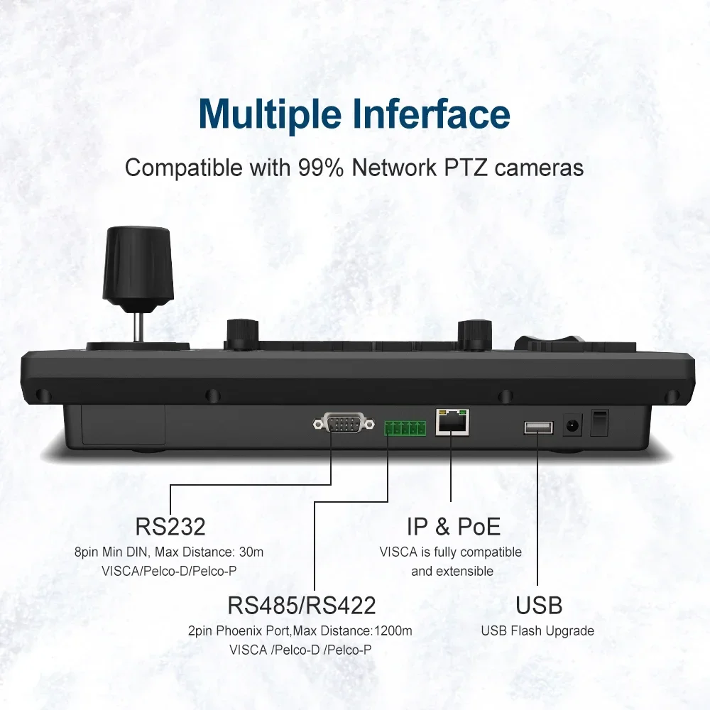 JP885N Newest NDI HX IP Joystick Controller 5 inch LCD Screen Real-time Preview 4D Keyboard Support PoE Visca On vif