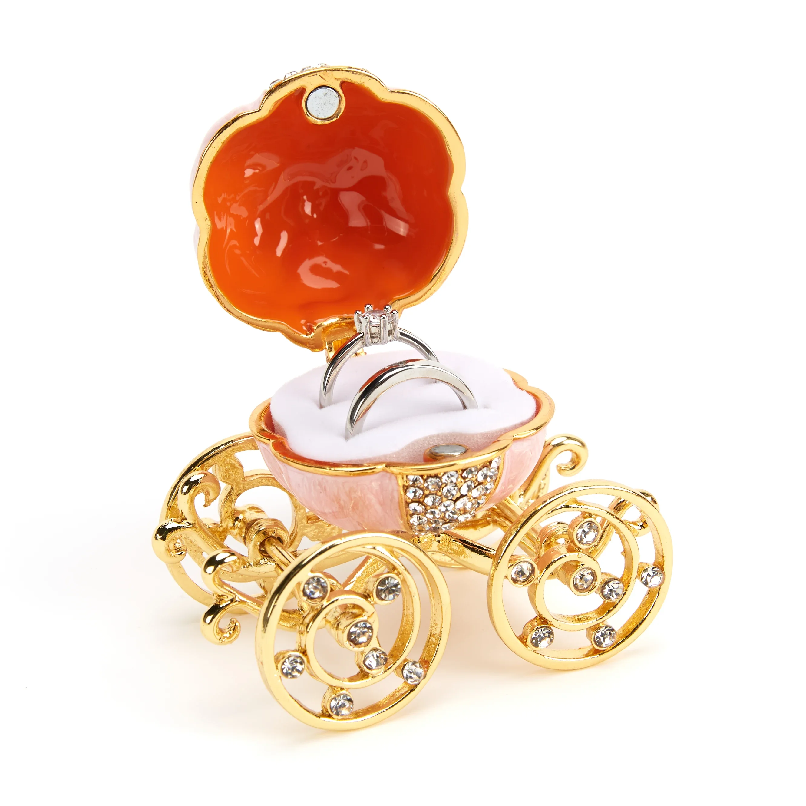 Luxury Pumpkin Car Jewelry Box Vintage Beautifully Inlay Crystal Enamel Trinket Box for Ring Necklace Christmas Present Set