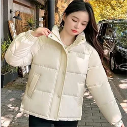 Winter Women's Fashion Padded Jacket Cotton Jacket Short Bread Suit Solid Color Casual Stand Collar Thickened Warm Loose Coat