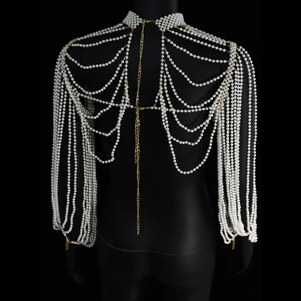 Elegant Luxurious Faux Pearl Shoulder Chain Finger Chain Fashion Body Jewelry Festival Show Dresse Accessories For Party