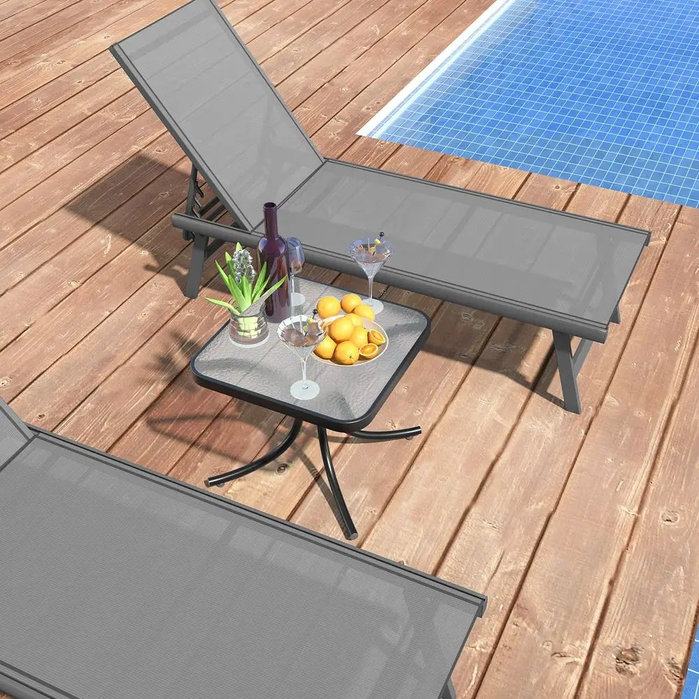 

Outdoor Side Table, 20 Inches Square End Table with Tempered Glass Top, Metal Frame, Small Patio Table for Garden, Backyard, Bal