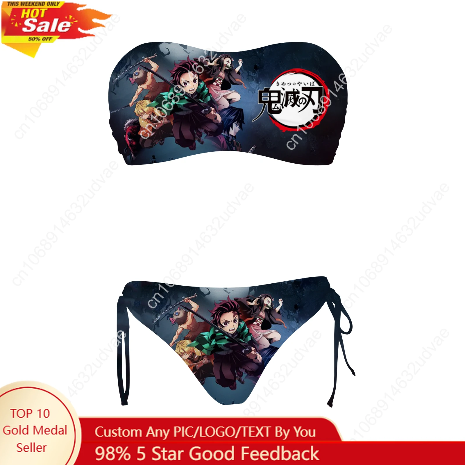 Demon Slayer Kimetsu No Yaiba Swimsuit Womens Drawstring Two Piece Set Bathing Suits Personalized Swimwear Customize Beachwear