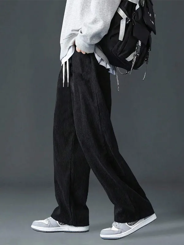 Straight Corduroy Classic Male Pants Khaki Black Gray Baggy Fashion Elastic Waist Trousers Soft Stretchy Casual Men's Clothing - view 5
