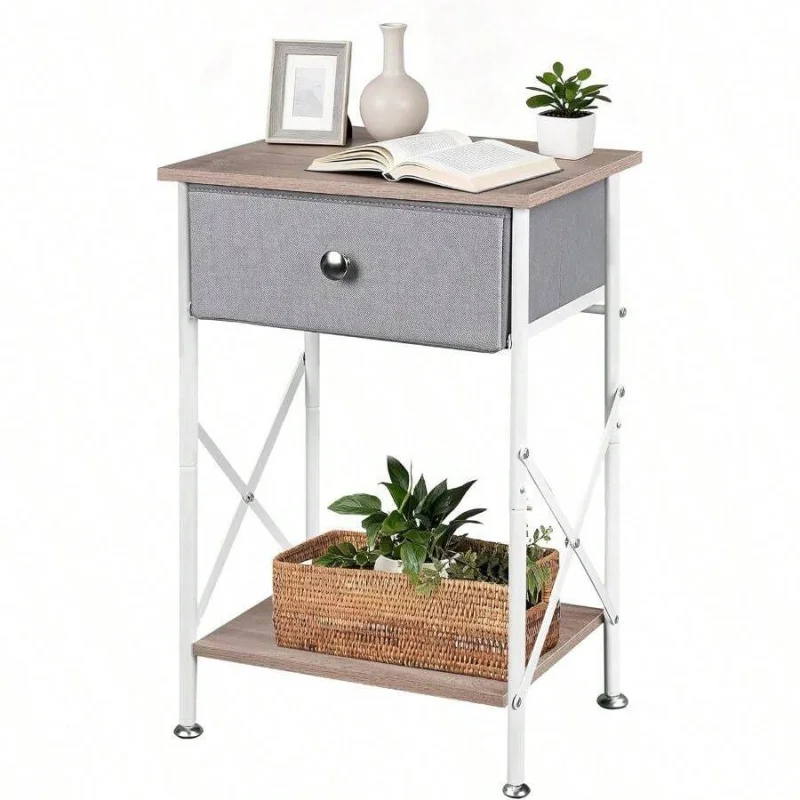 

Nightstand With Drawer, Small Bedside Table With Storage And Adjustable Metal Wood End Table Bedroom Or Living Room