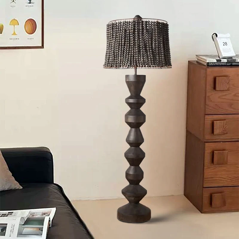 

French retro wood floor lamp handmade beaded creative villa homestay living room bedroom hotel model room desk lamp