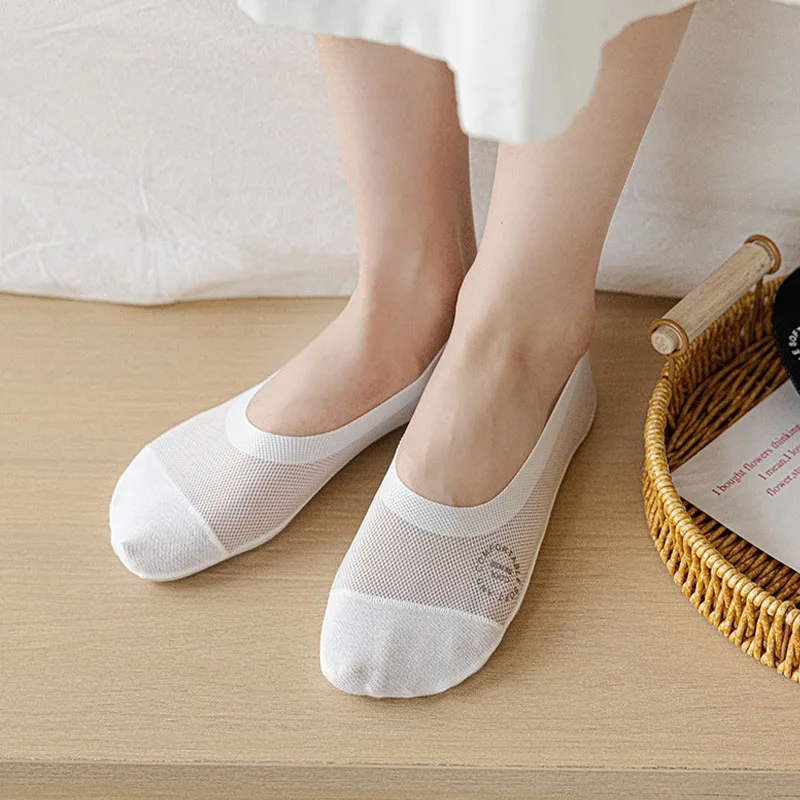 5 Pairs Women's Breathable Mesh No-Show Socks Ultra-Thin Non-Slip Comfortable Invisible Boat Sock Solid Color Soft High Quality image 4