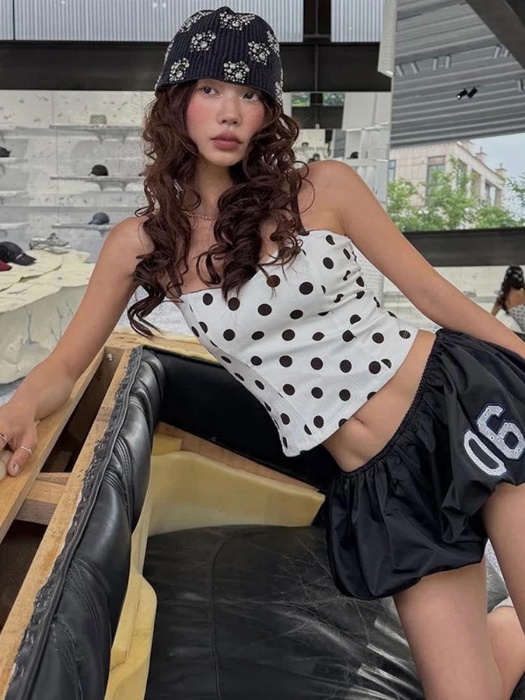 

Dot Print Crop Top Women Edgy Clothes Y2k Accessories Spaghetti Strap Tank Top Camison Verano Ropa Mujer Korean Fashion Clothing