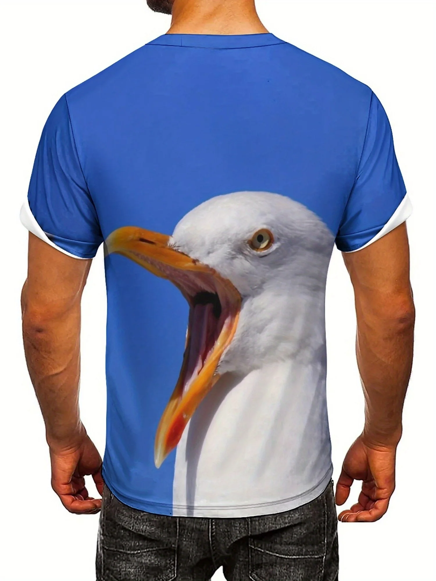 Men's 3D Bird Print T-Shirt - Short Sleeve, Breathable & Stretchy Casual Street Art Design for Gym, Party & Casual Attire,