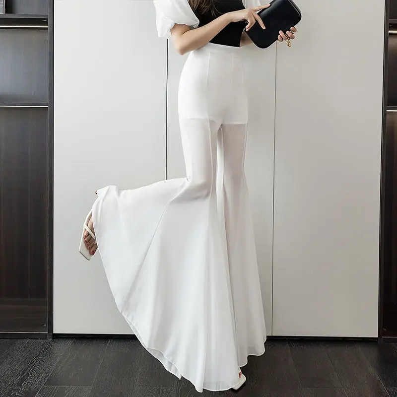 

Summer New Chiffon High Waist and Thin Korean Version Big Horn Ruffle Edge Casual Pants Women's Fashion Outer Wear Trousers