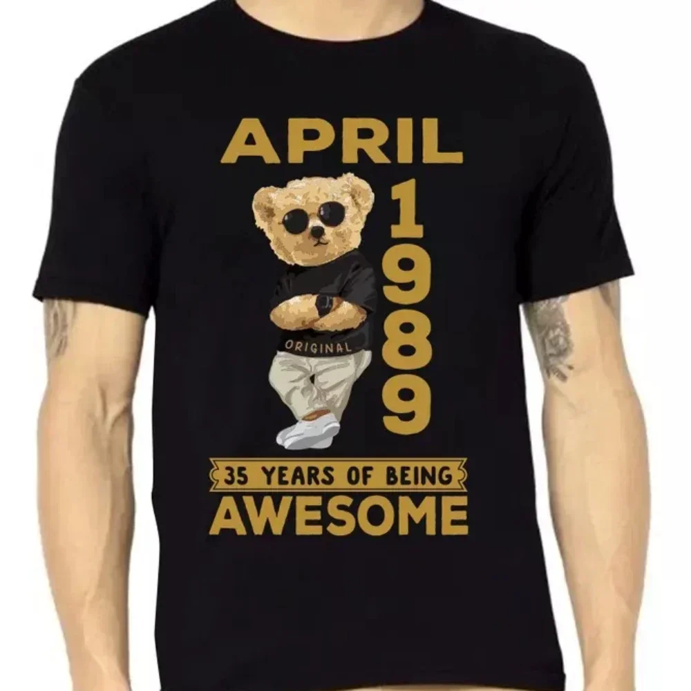 

Men's T-shirt, 35 Year Short Sleeve T-shirt, Teddy Bear Print birthday gift, Limited edition, 1989 customizable date top