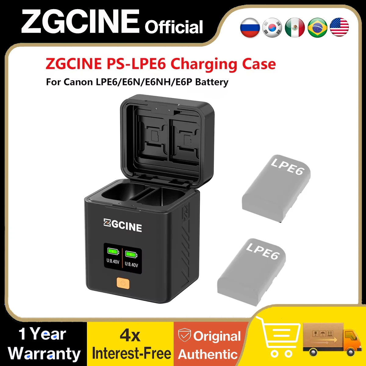 

ZGCINE PS-LPE6 Dual USB-C Charger Case Box with PD Fast Charging for Canon LPE6/E6N/E6NH/E6P Battery,ZG PS LPE6,lpe6 Battery