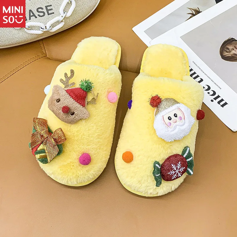 شباشب سانتا لعيد الميلاد الجديدة | حذاء منزل داخلي من القطيفة بمقدمة مغلقة ونعل ناعم لفصل الشتاء #3