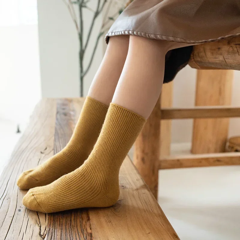 1 Pair Warm Wool Kids Sock for Boy Girl Sporty Fashion Solid Color Calf Sock for Children Autumn Winter Cashmere Warm Sock