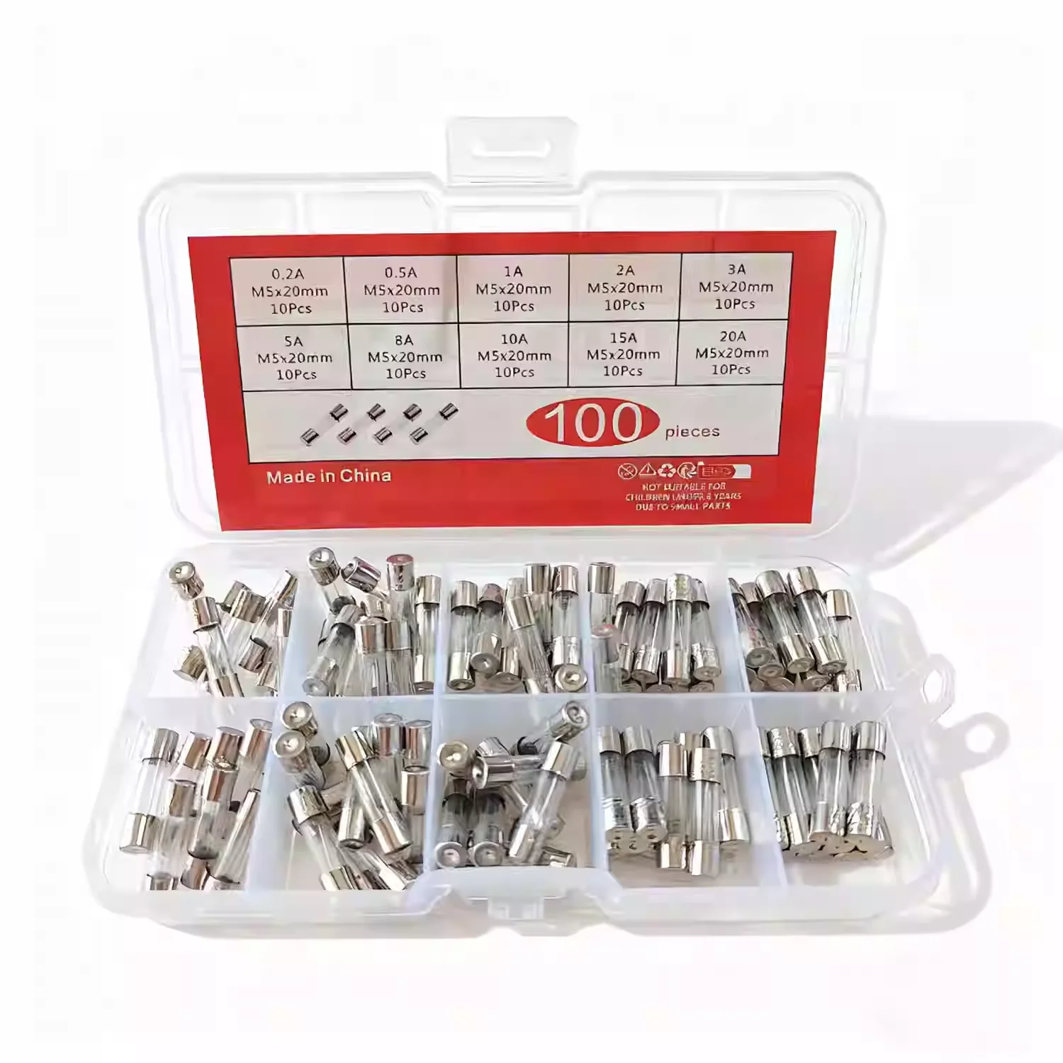 

Набор стеклянных предохранителей 5x20 мм, 100 шт., 0,2-20 А, идеально подходит для ремонтных мастеров, электронных проектов и защиты от перегрузок оборудования.