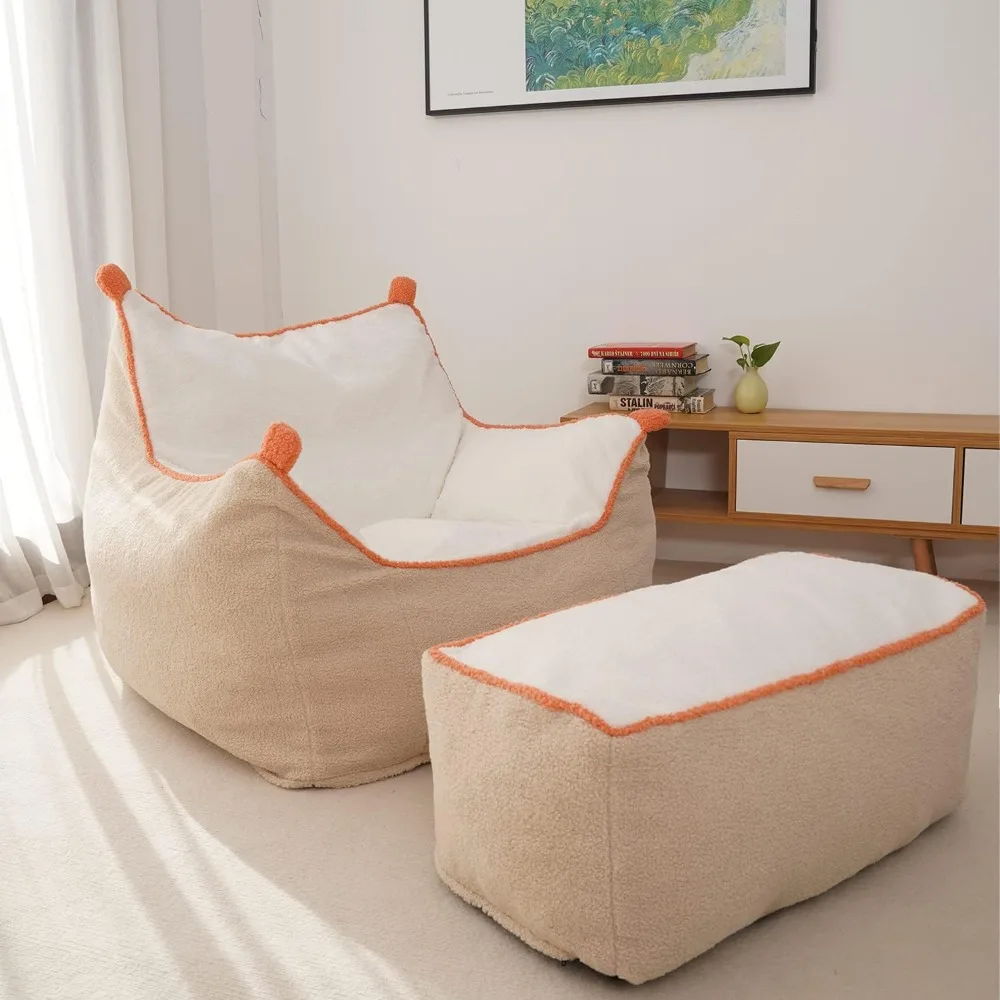 Beanbag chair Huge high-density foam filled sofa with footstool, including removable and machine washable covers