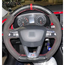 CARDAK Black Leather Suede DIY Car Steering Wheel Cover For Seat Leon R Leon ST Cupra Leon ST Cupra Ateca  Ateca FR