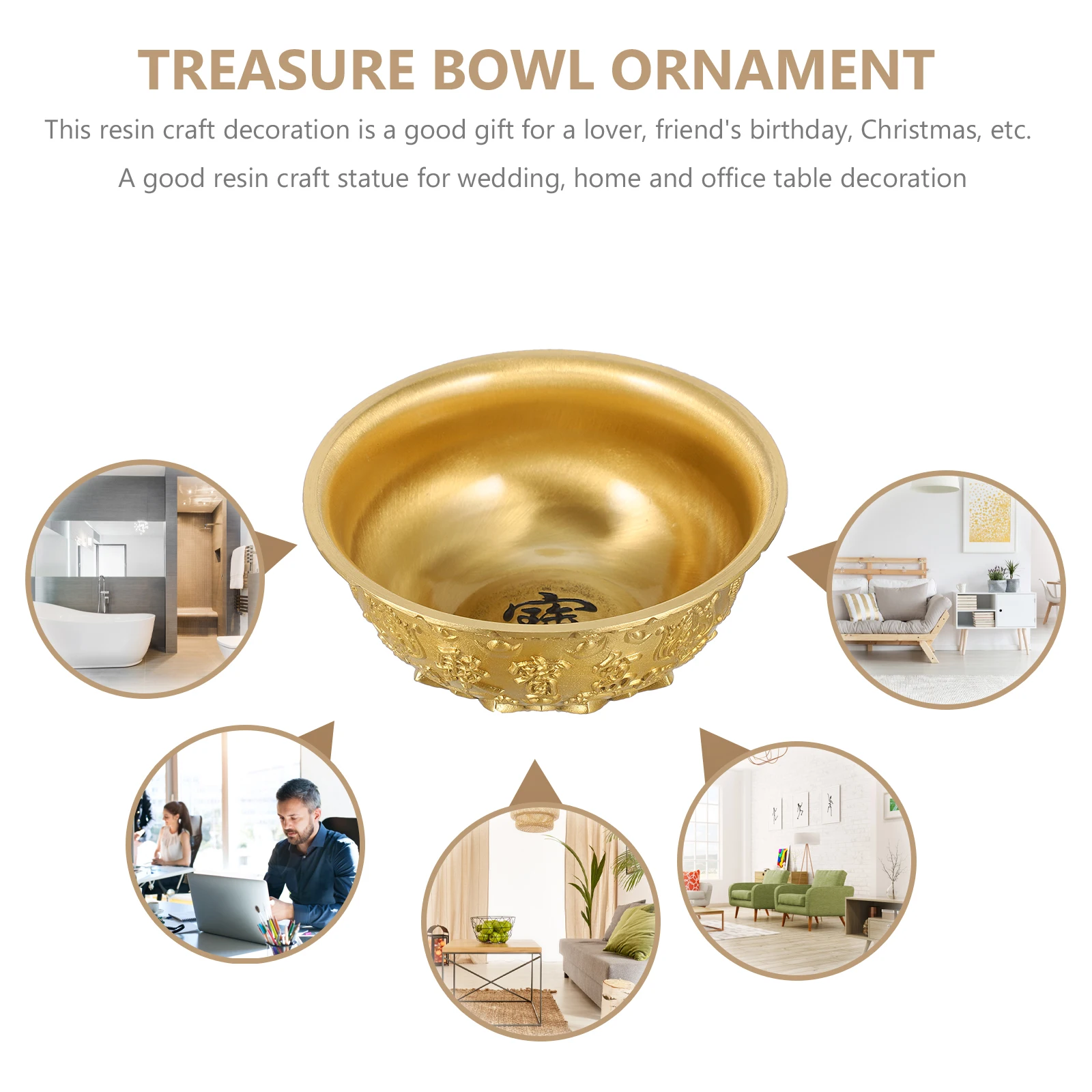 

Brass Treasure Bowl nament Golden Cornucopia Desk Decor Home Office Shop Temple Ancestral Hall Prosperity Symbol