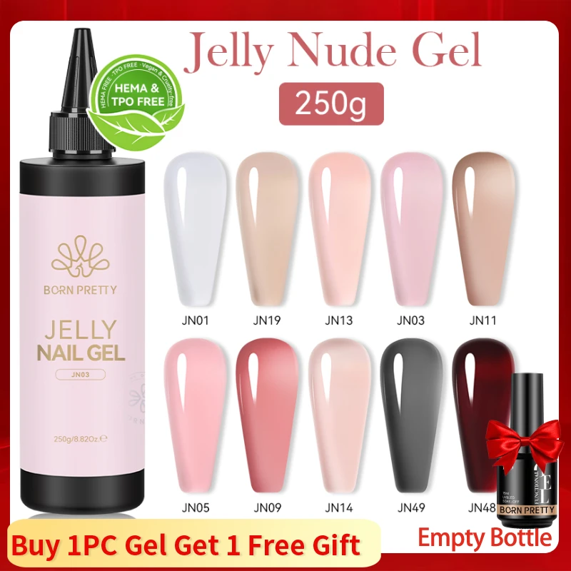 

BORN PRETT 250 г Желейный гель-лак для ногтей Прозрачный молочно-белый розовый телесный маникюр Верхнее покрытие Полуперманентный лак Soak Off UV LED