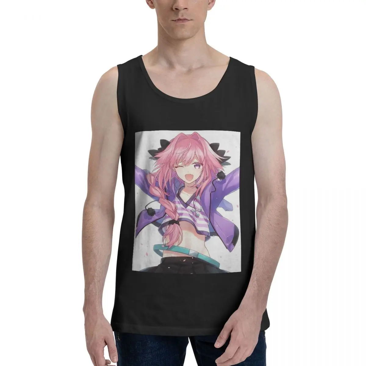 Fate Apocrypha Astolfo Anime 100% Cotton Men's Sweatshirt Vest Sleeveless Clothing Tees Men Tank Tops T-shirt