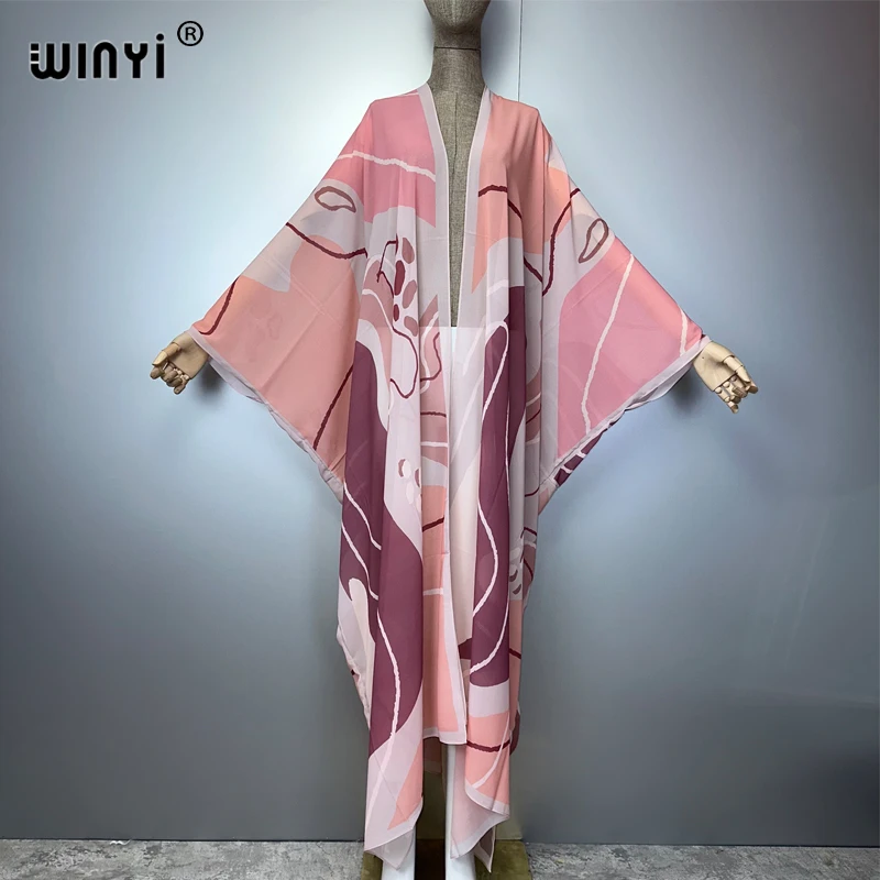

WINYI Africa Bohemia print Kimonos loose dresses for woman Cardigans beach outfits kaftan beach cover up evening dress maxi coat