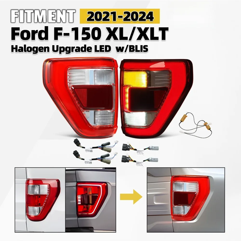 

For 2021-2024 Ford F-150 XL XLT Halogen Upgrade to LED Red Tail Lights w/ BLIS