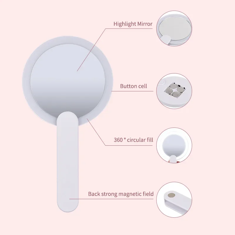 LED 접이식 휴대용 메이크업 거울, 360 ° 회전 거울 램프, 마그네틱 스위치, 휴대용 필 라이트, 생일 파티 선물