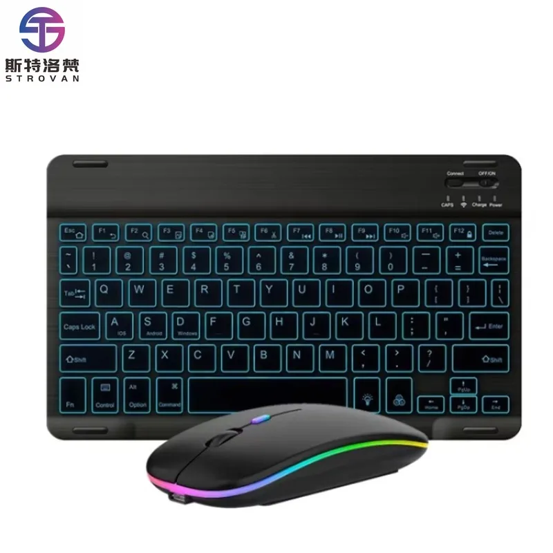 

10 Inch RGB Colorful Backlit Wireless Keyboard And Mouse Set For Mobile Phone / Tablet