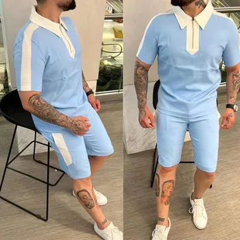 남성용 캐주얼 반팔 폴로 셔츠와 루즈핏 반바지 투피스 세트, 홍콩 스타일, 트렌디 운동복, 2024 여름 