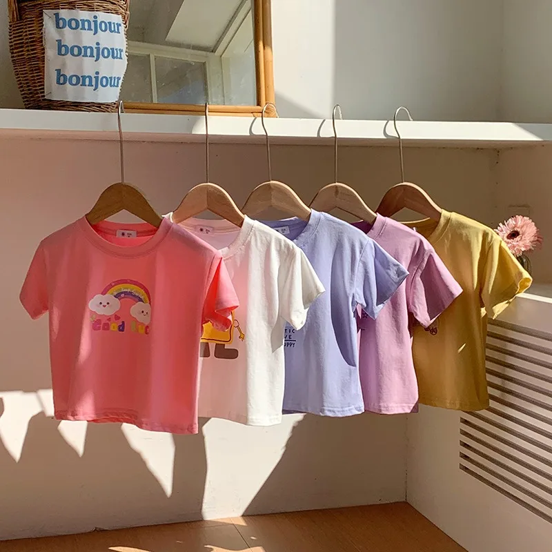 Mädchen-T-Shirt aus Baumwolle, lockere Passform, Cartoon-Tier-Motiv, kurzärmelig, O-Ausschnitt, lässig, für den Alltag, für Kinder, lässige T-Shirts