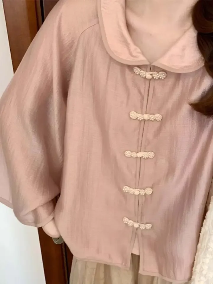Doll Collar Shirt for Women in Spring and Autumn 2024 New Dopamine Retro Small Shirt New Chinese Style Button Up Top