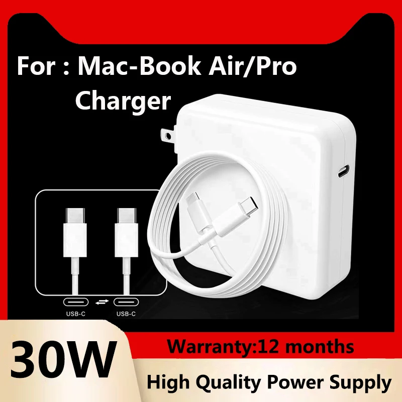 

30W Mac Book USB C Power Adapter For Macbook Air A1932 A2681 A1534 M1 M2 iPad 2020 2021 2022 iPhone 15 Pro Max PD Smart Charger