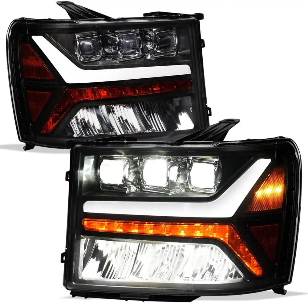 

7422440051092 Совместим с 2007-2013 GMC Sierra 1500/2007-2014 2500 3500 HD Черный корпус Полностью светодиодный последовательный трипроектор H