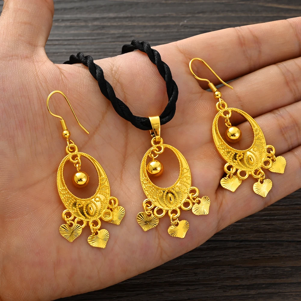 

Bangrui Gold Color Dangle Africa/Middle East/Terkish/Negeria/Thailand Love Earrings Pendant Golden Braidal Jewellery Set