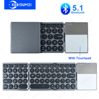 Tri-Folding Bluetooth 5.1 Keyboard with Touchpad Foldable Mini Wireless Keyboard Rechargable Keyboard For Tablet Android Windows