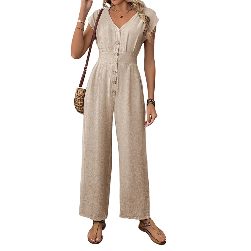 

AG-женский комбинезон с коротким рукавом и v-образным вырезом, модные повседневные широкие брюки, боди, коллекция 2025, летняя одежда